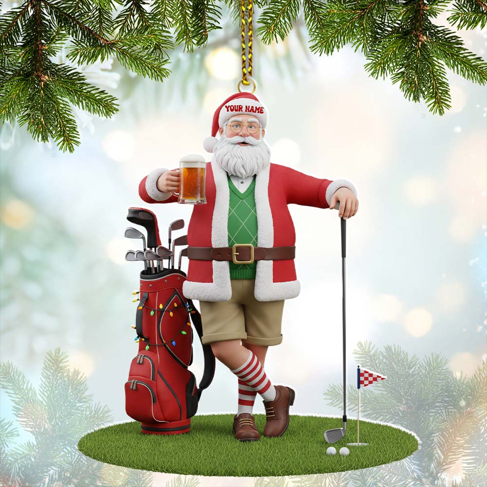 Santa Golf And Beer, Home Decor, Christmas Ornament, Personalized Ornament