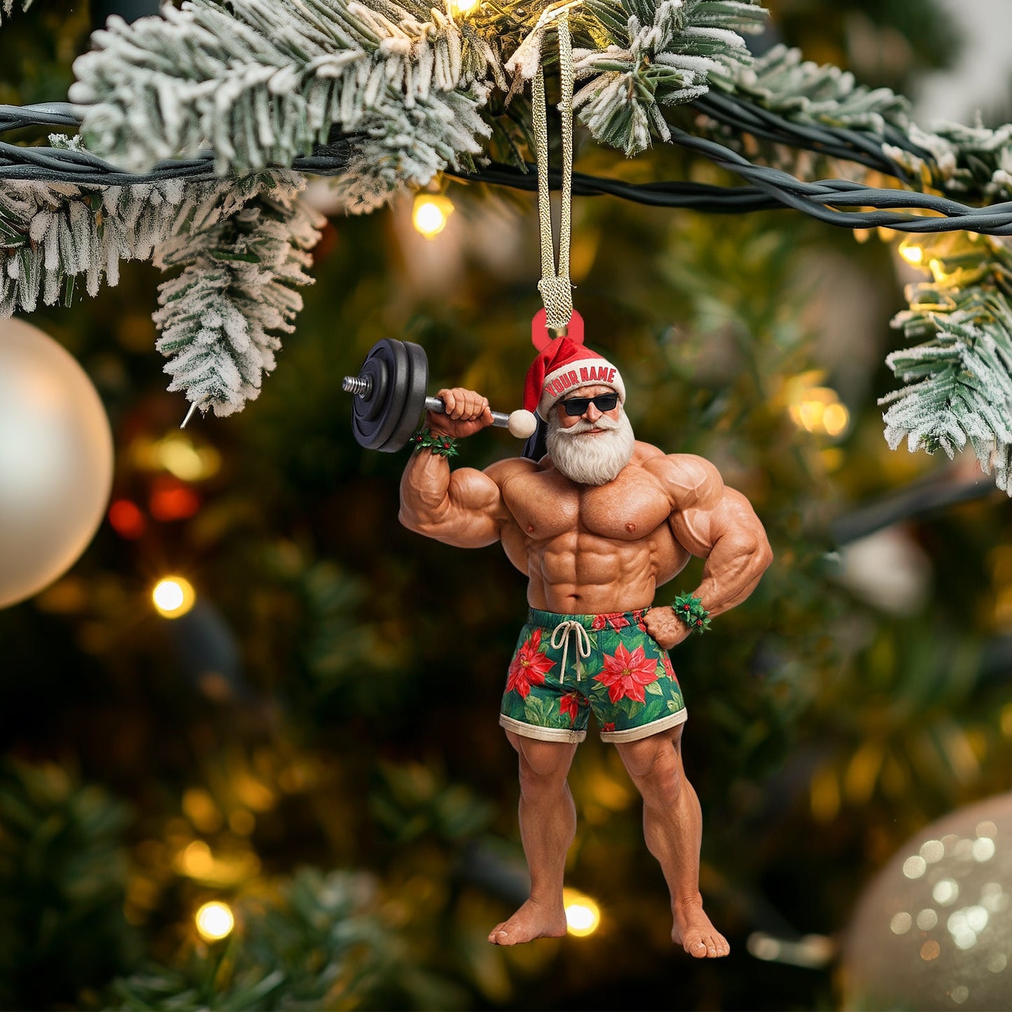 Weightlifting Santa, Home Decor, Christmas Ornament, Personalized Ornament