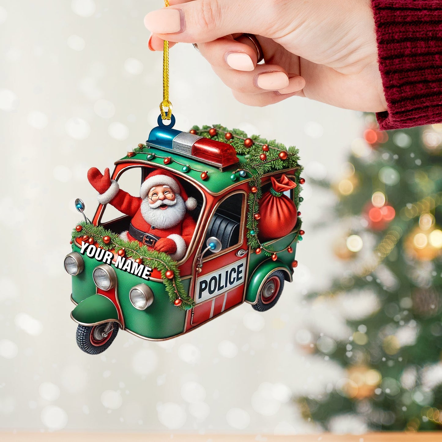 Police Santa Home Decor Christmas Ornament, Personalized Ornament
