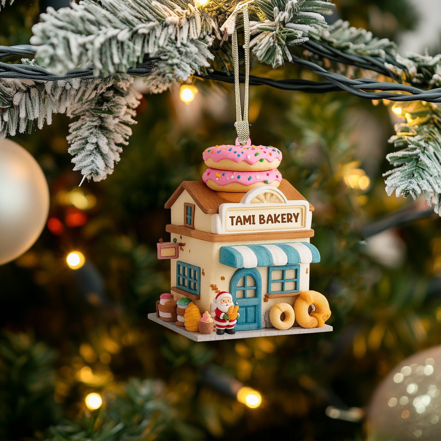 Santa Bakery Shop, Home Decor, Christmas Ornament, Personalized Ornament