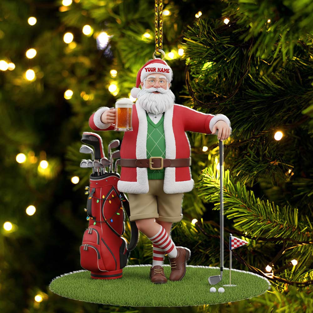 Santa Golf And Beer, Home Decor, Christmas Ornament, Personalized Ornament
