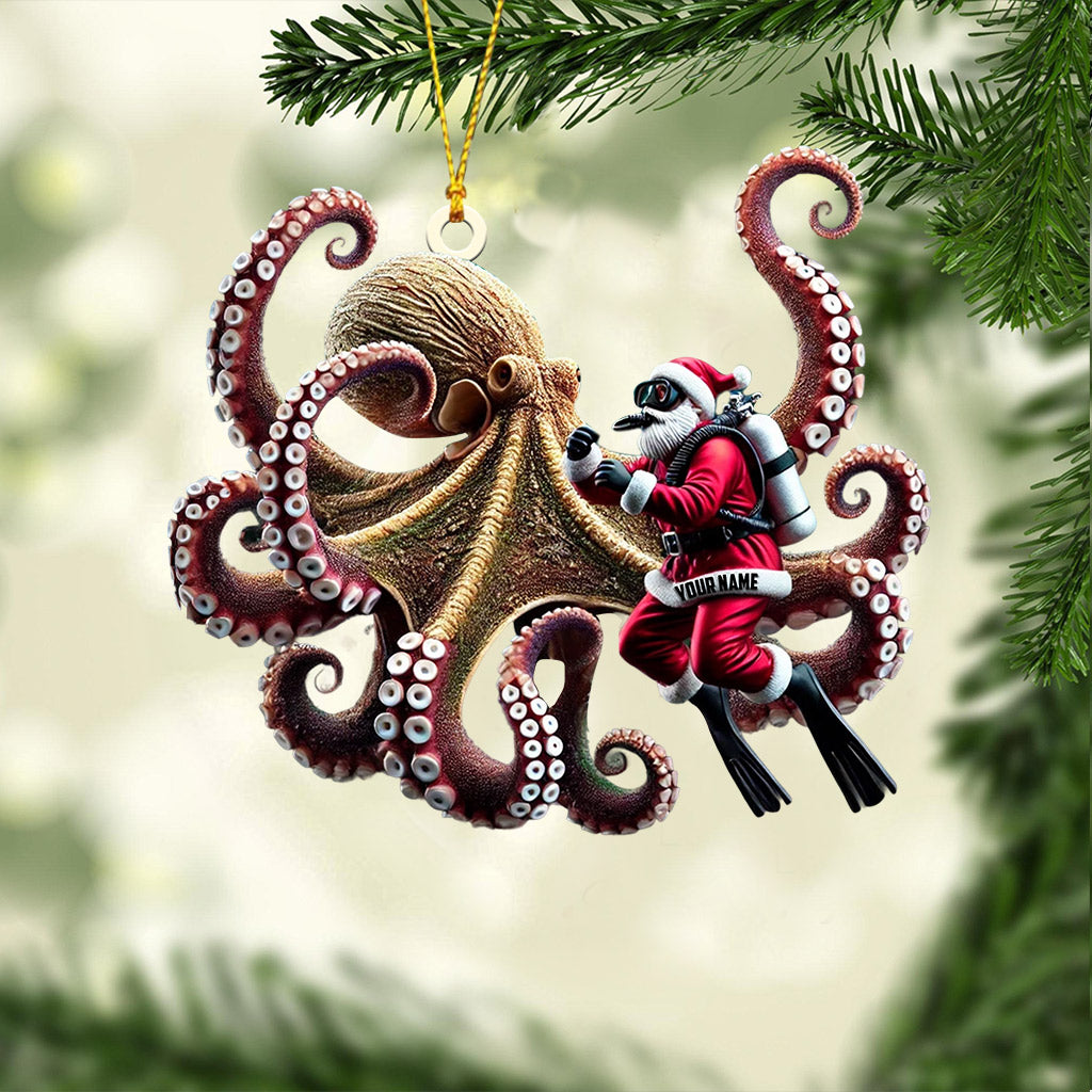 Octopus And Santa Home Decor Christmas Ornament, Personalized Ornament