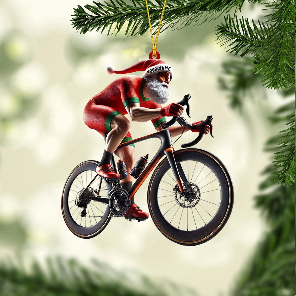 Santa Bicycle Racing Home Decor Christmas Ornament, Personalized Ornament