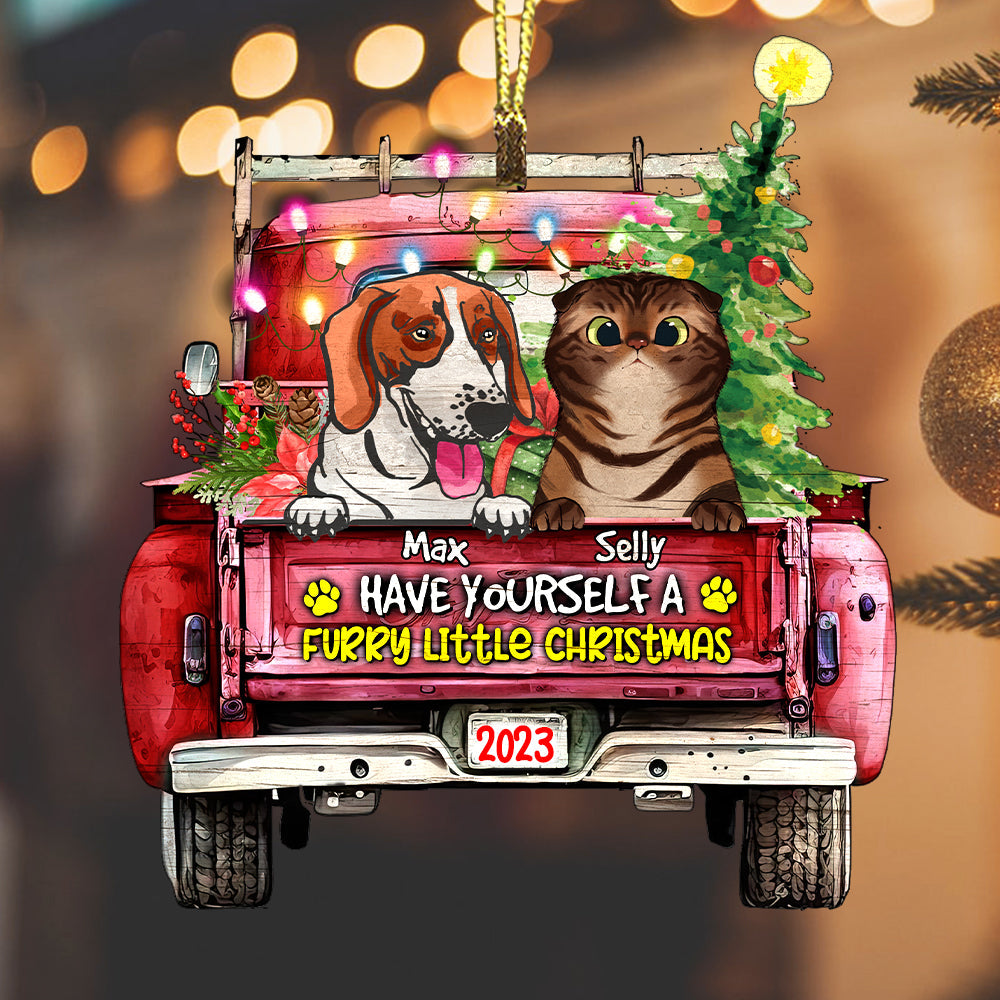 Personalized Furry Little Christmas - Personalized Custom Shaped Wooden Ornament - Gift For Pet Lover