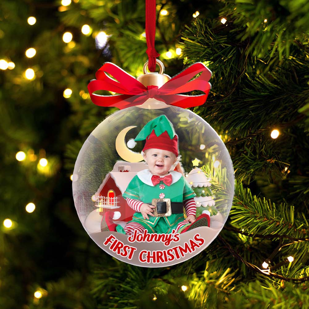 Baby First Christmas, Christmas Decor Custom Photo And Name - Personalized Acrylic Ornament - Gift For Family
