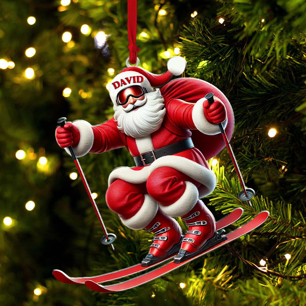 Santa Skiing Christmas Ornament, Personalized Ornament