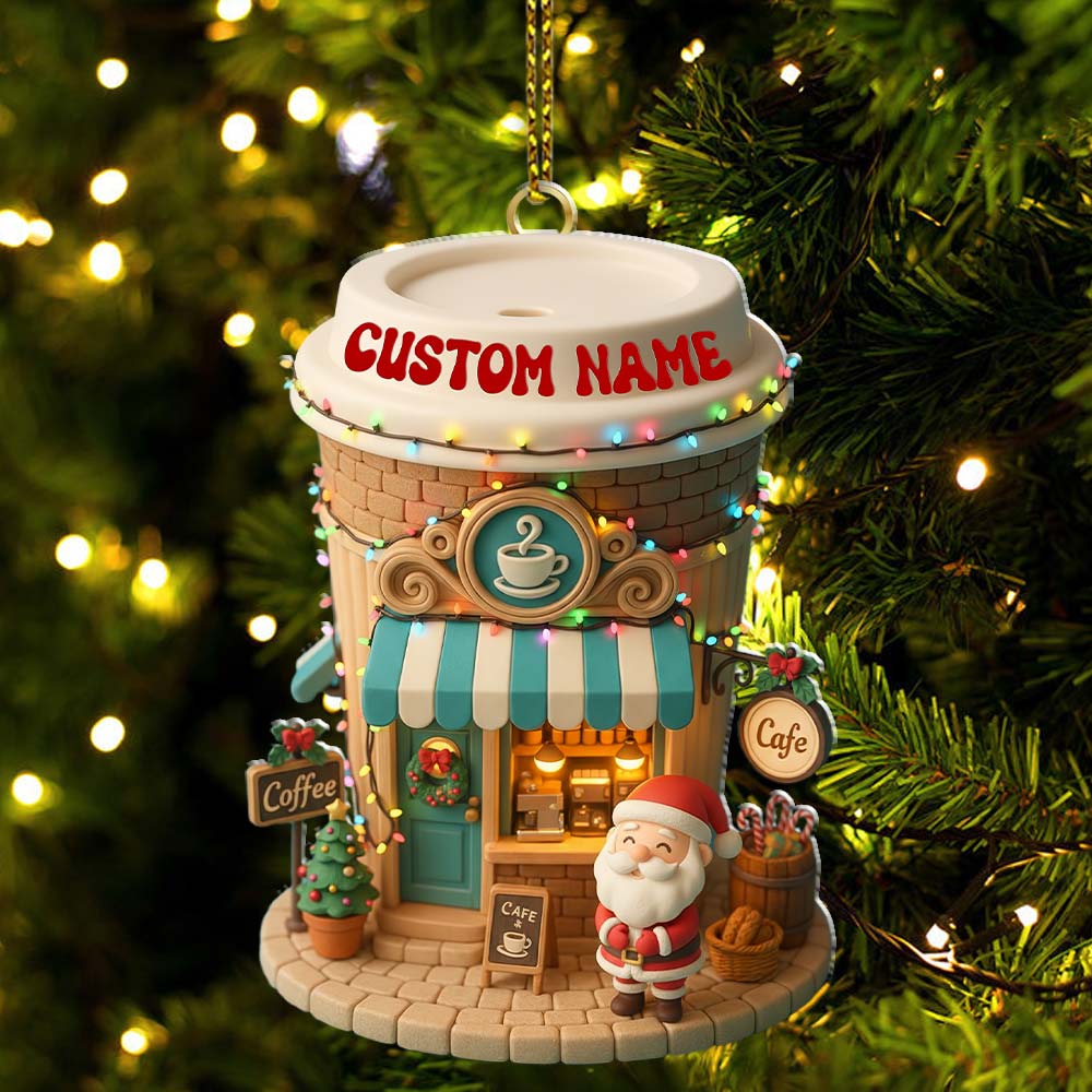 Santa Coffee Shop, Home Decor, Christmas Ornament, Personalized Ornament