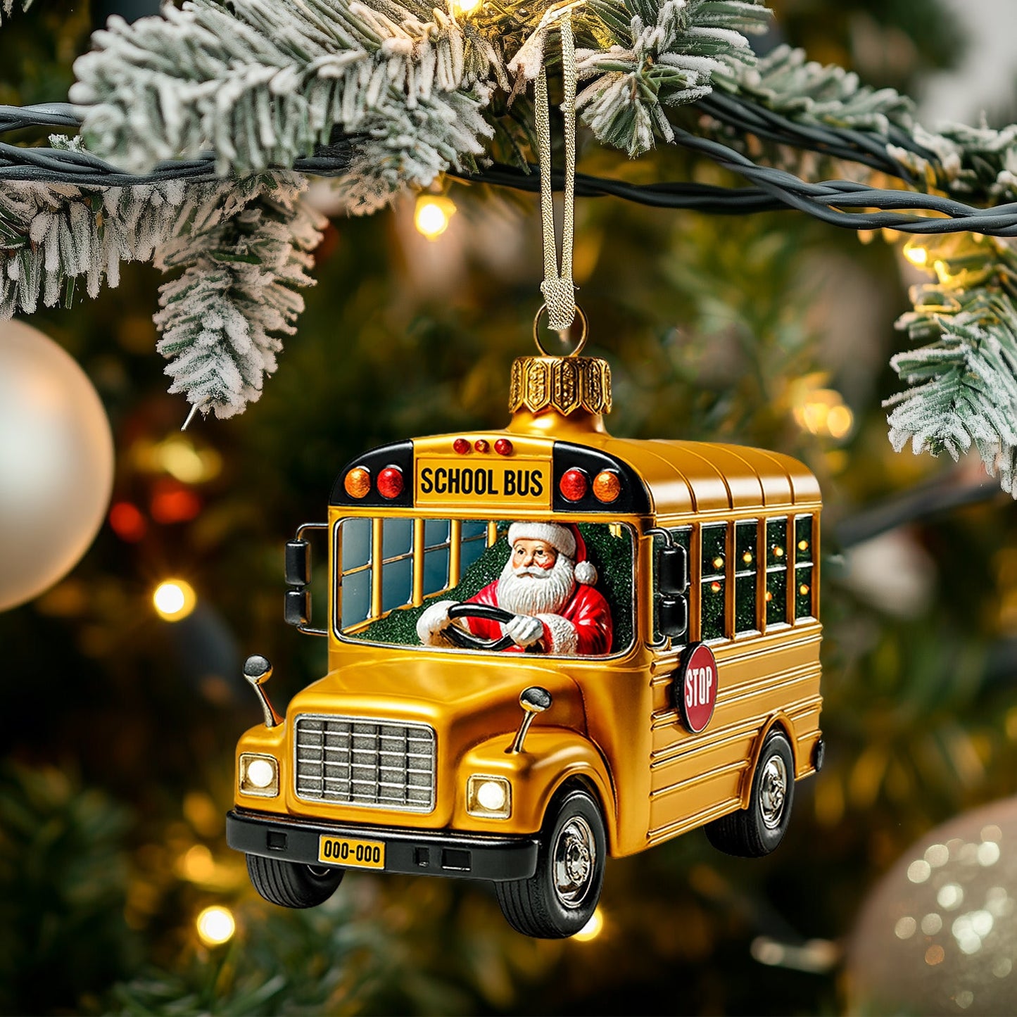 School Bus Santa, Home Decor, Christmas Ornament, Personalized Ornament
