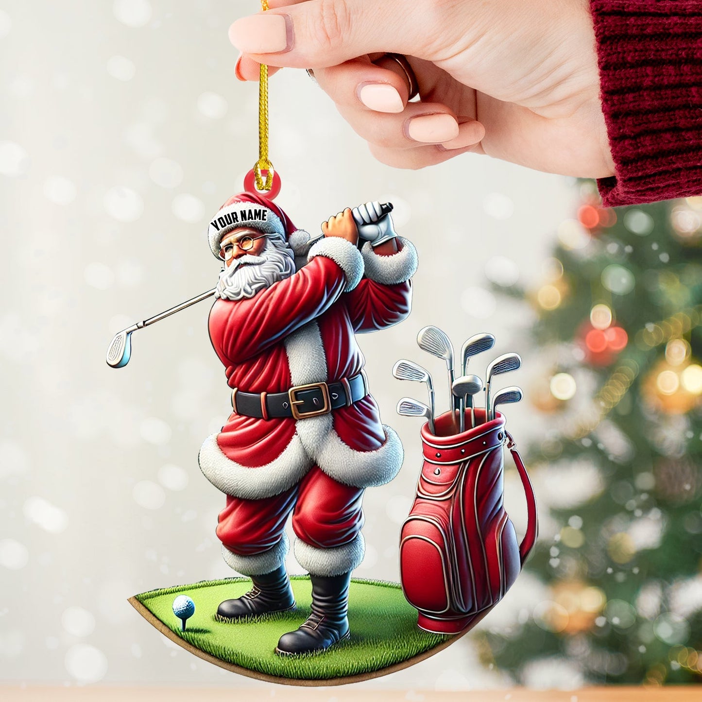 Santa Golf Christmas Ornament, Personalized Ornament