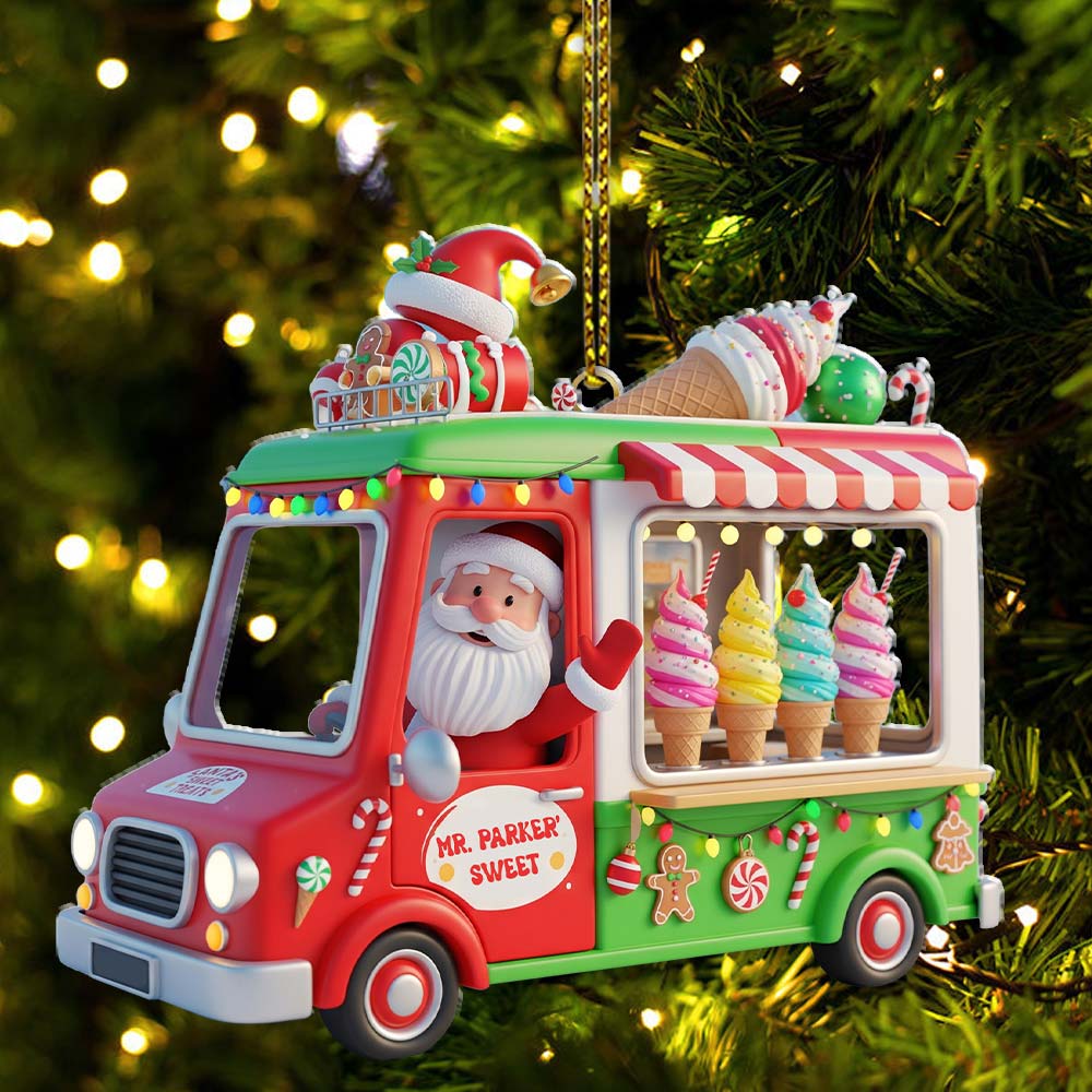 Santa Ice Cream Car, Home Decor, Christmas Ornament, Personalized Ornament