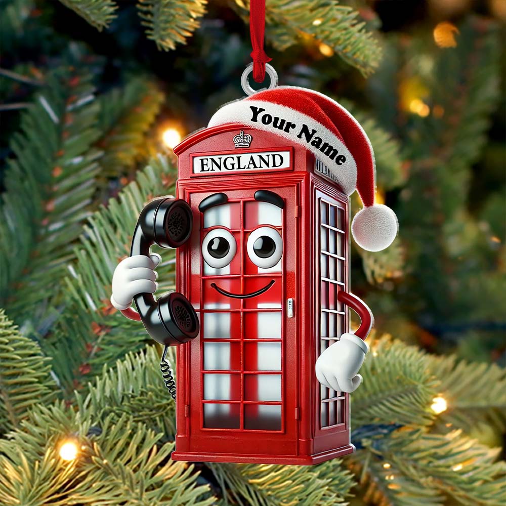 England Red Telephone Box Christmas Ornament, Personalized Ornament