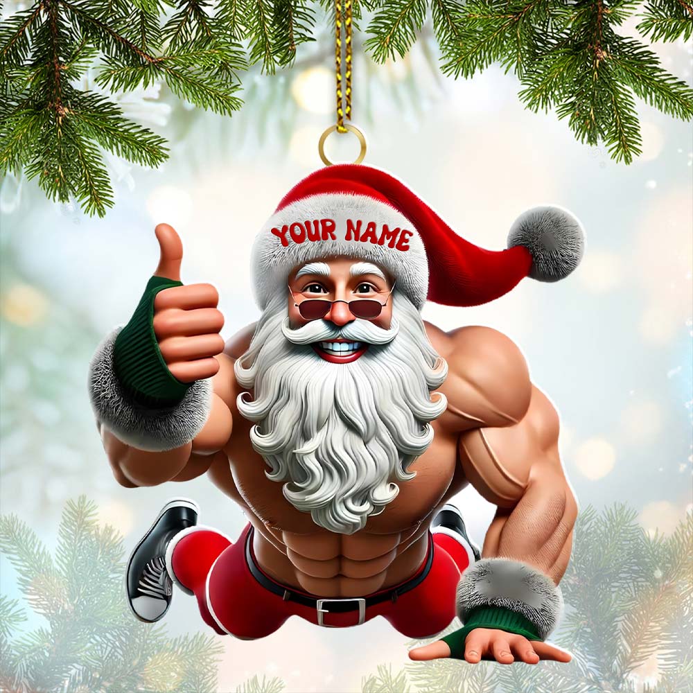 Fitness Santa, Home Decor, Christmas Ornament, Personalized Ornament