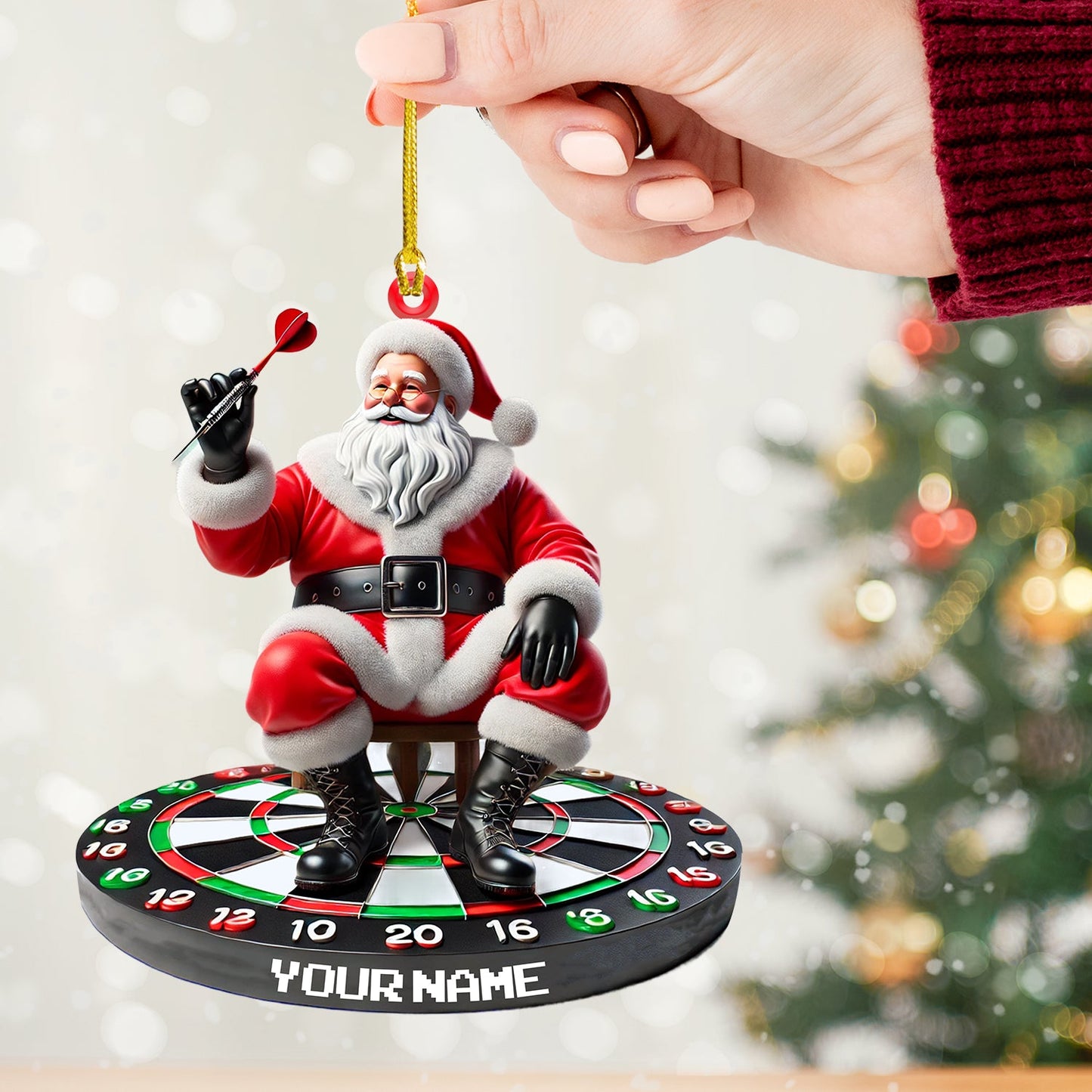 Santa Darts Christmas Ornament, Personalized Ornament
