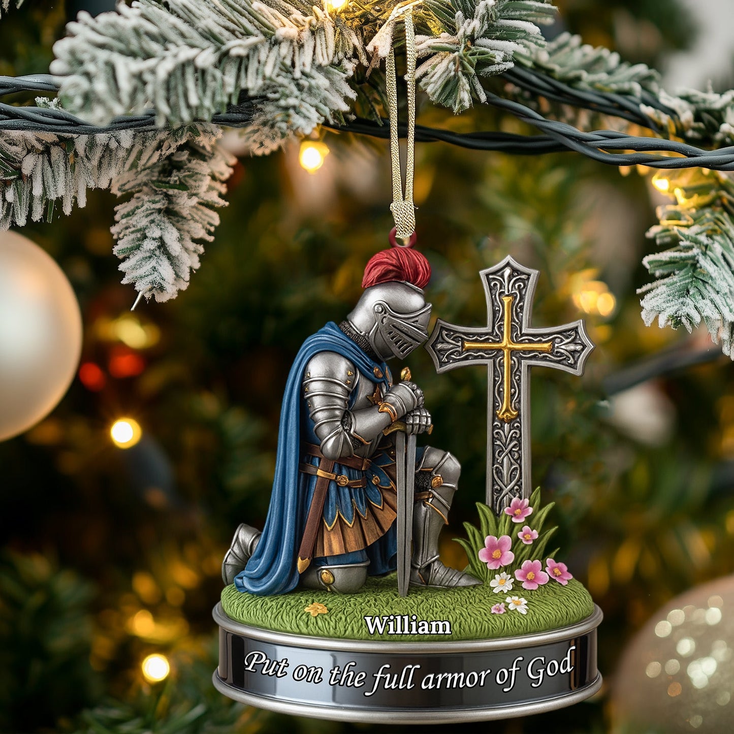 Kneeing Knight Gift For Christian, Home Decor, Christmas Ornament, Personalized Ornament