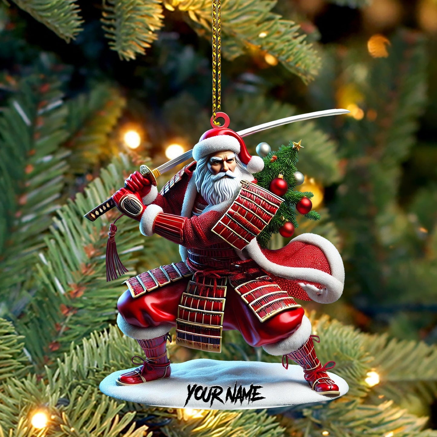 Santa Samurai Home Decor Christmas Ornament, Personalized Ornament