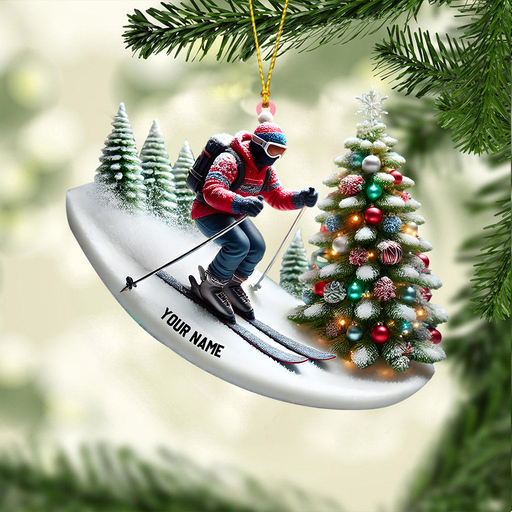 Merry Christmas Skiing Home Decor Christmas Ornament, Personalized Ornament