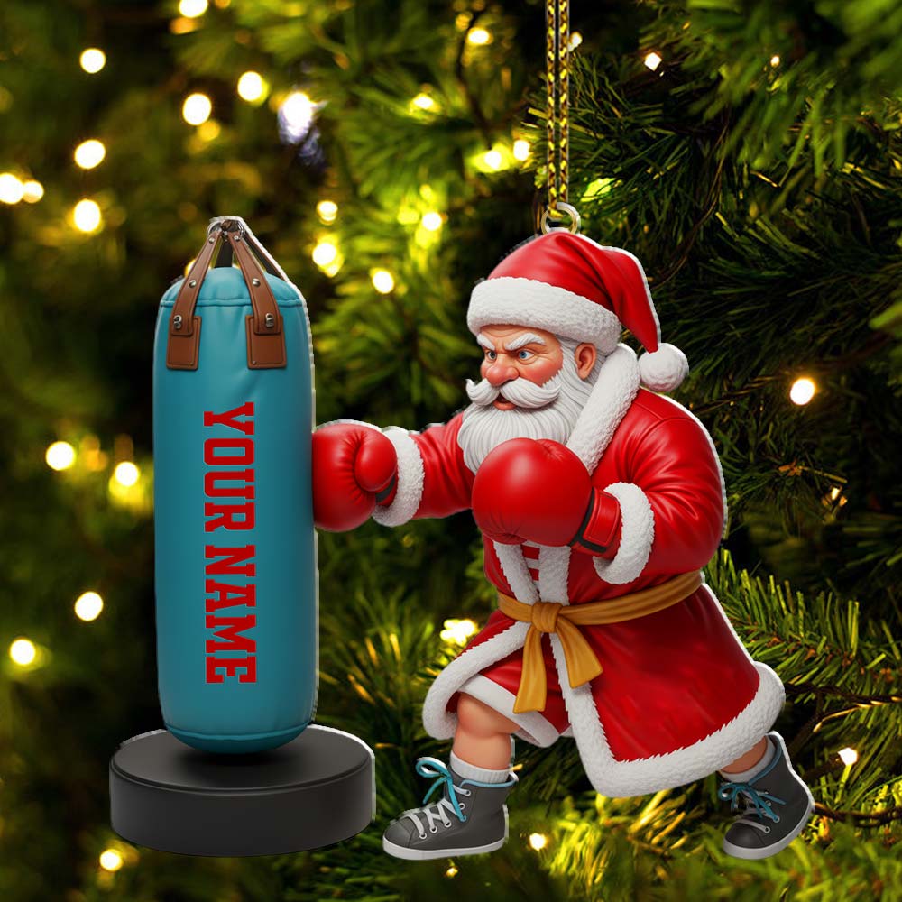 Santa Boxing, Home Decor, Christmas Ornament, Personalized Ornament