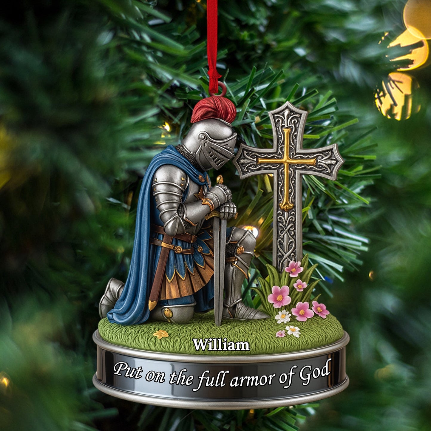 Kneeing Knight Gift For Christian, Home Decor, Christmas Ornament, Personalized Ornament