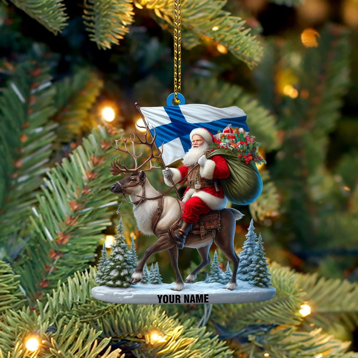Santa Riding A Reindeer Home Decor Christmas Ornament, Personalized Ornament