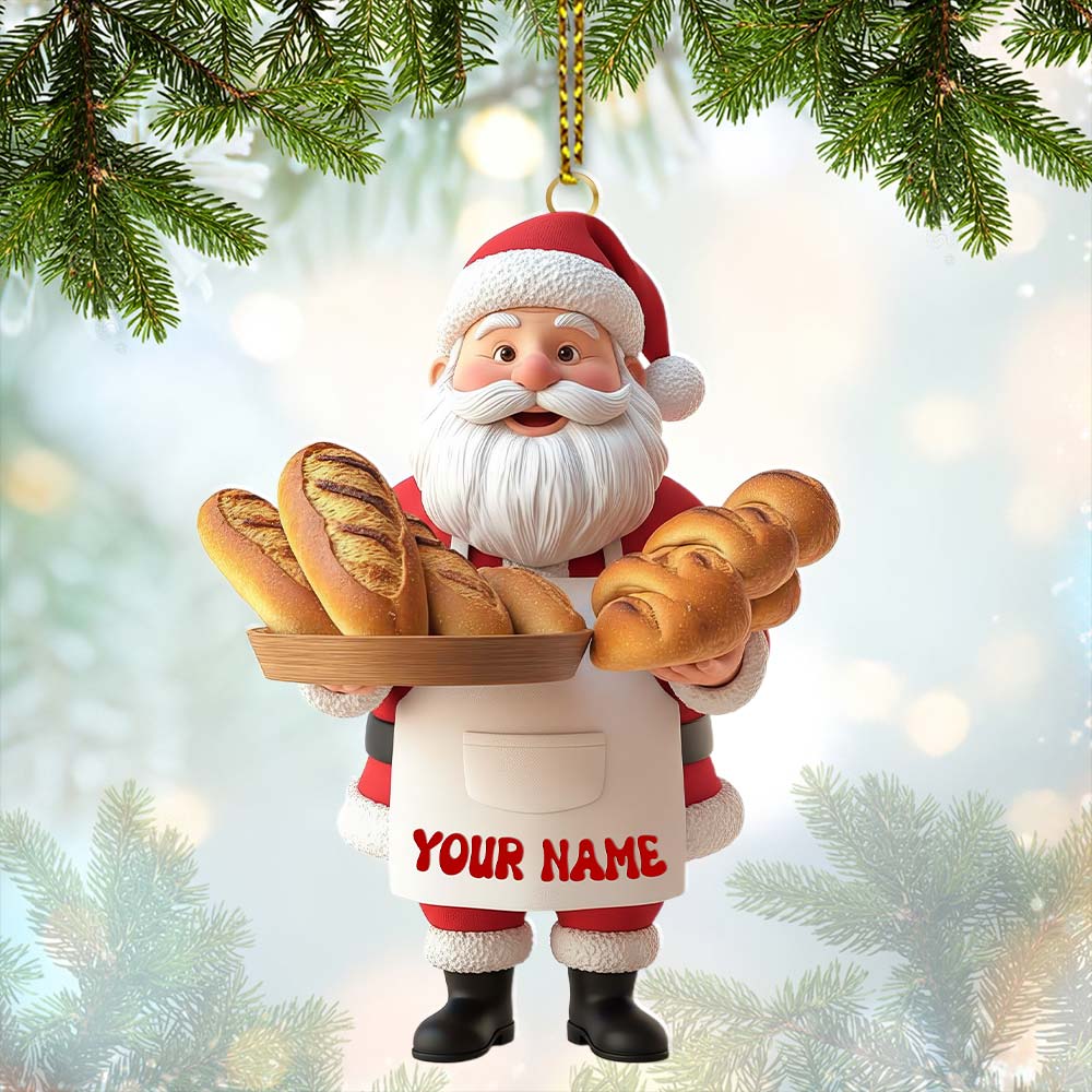 Santa Making Bread, Home Decor, Christmas Ornament, Personalized Ornament