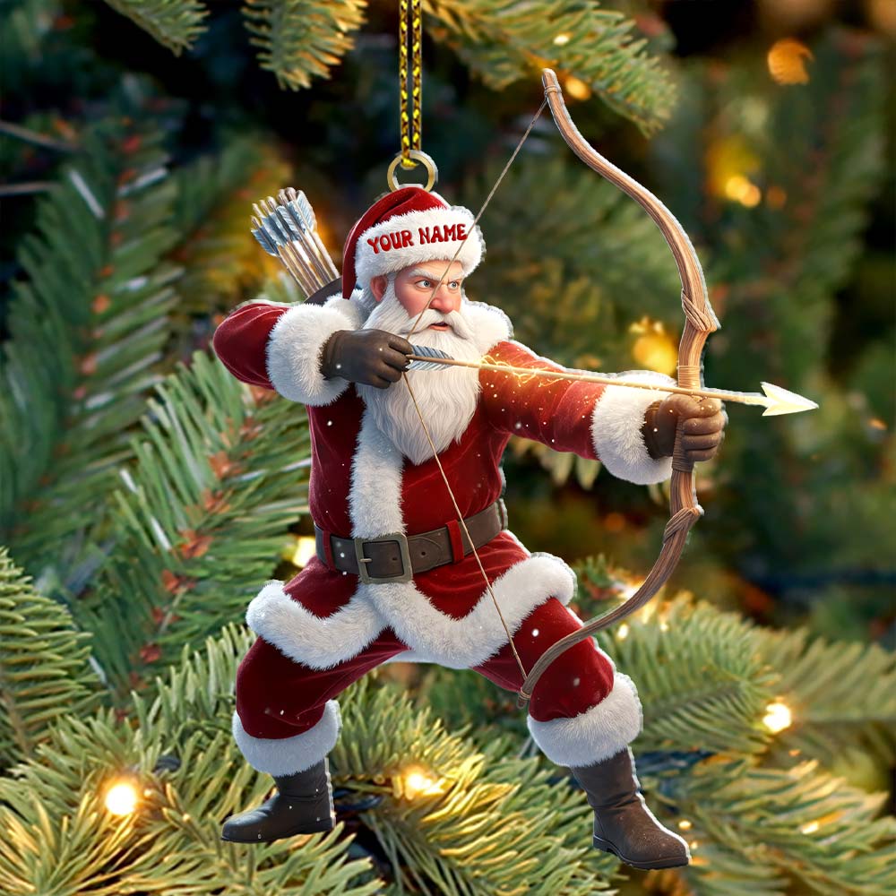Archery Santa, Home Decor, Christmas Ornament, Personalized Ornament