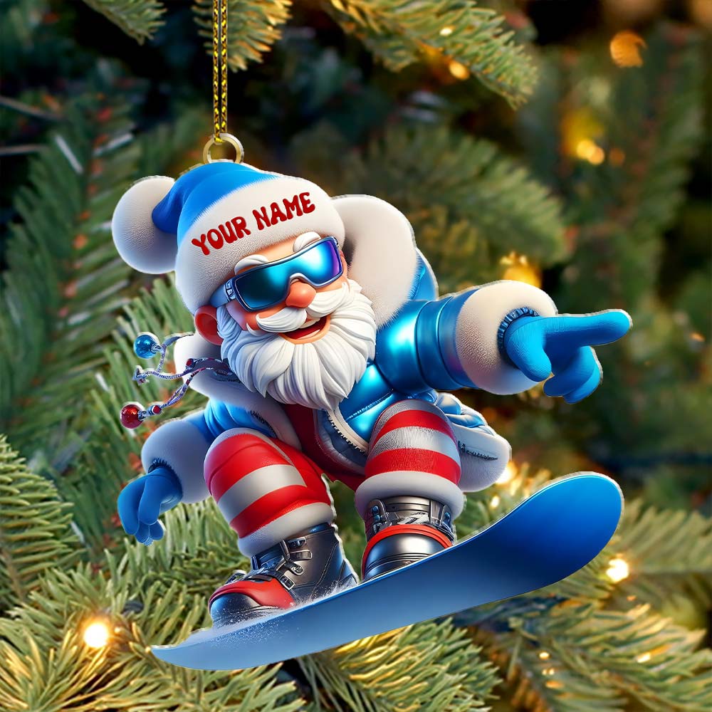 Santa Skiing, Home Decor, Christmas Ornament, Personalized Ornament