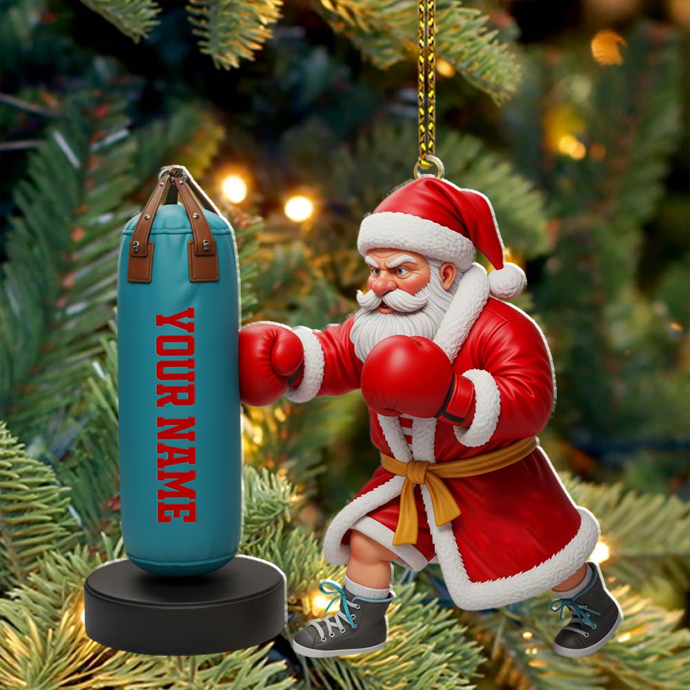 Santa Boxing, Home Decor, Christmas Ornament, Personalized Ornament