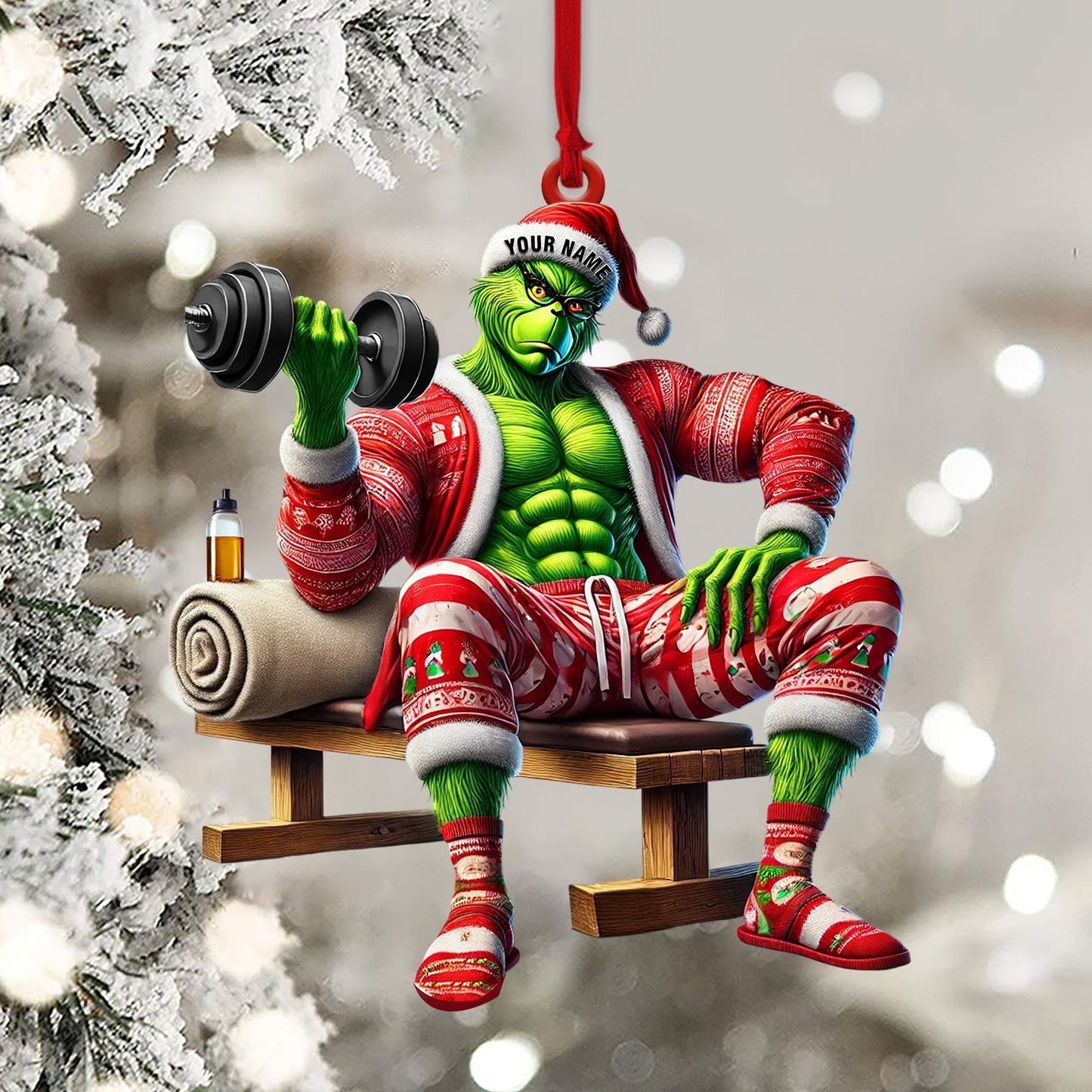 ELF Dumbbell Lift Home Decor Christmas Ornament, Personalized Ornament