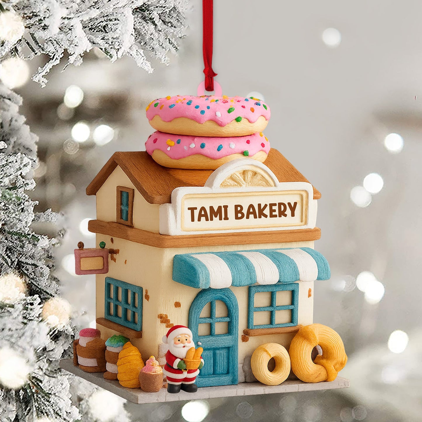 Santa Bakery Shop, Home Decor, Christmas Ornament, Personalized Ornament