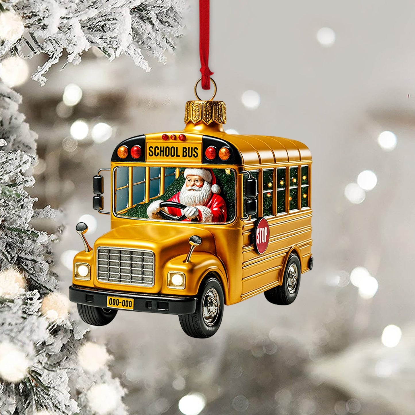 School Bus Santa, Home Decor, Christmas Ornament, Personalized Ornament
