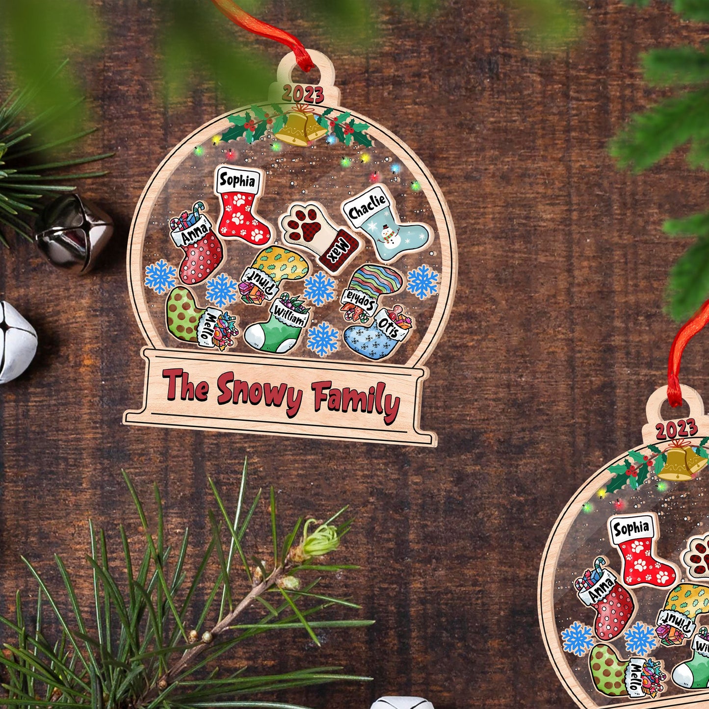 Personalized Ornament - Christmas Gift For Family - Colorful Family Stockings - Custom Shaker Ornament