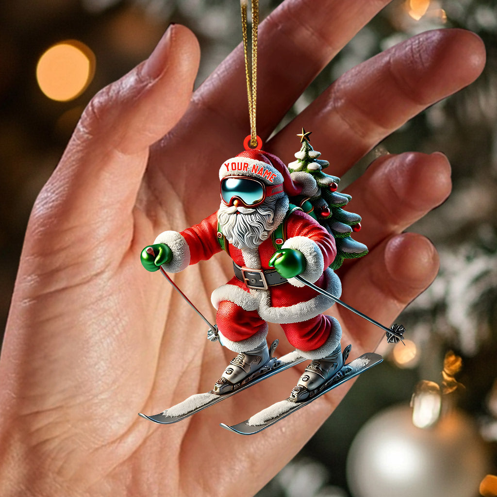 Santa Skiing Christmas Ornament, Personalized Ornament