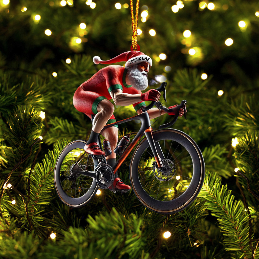 Santa Bicycle Racing Home Decor Christmas Ornament, Personalized Ornament