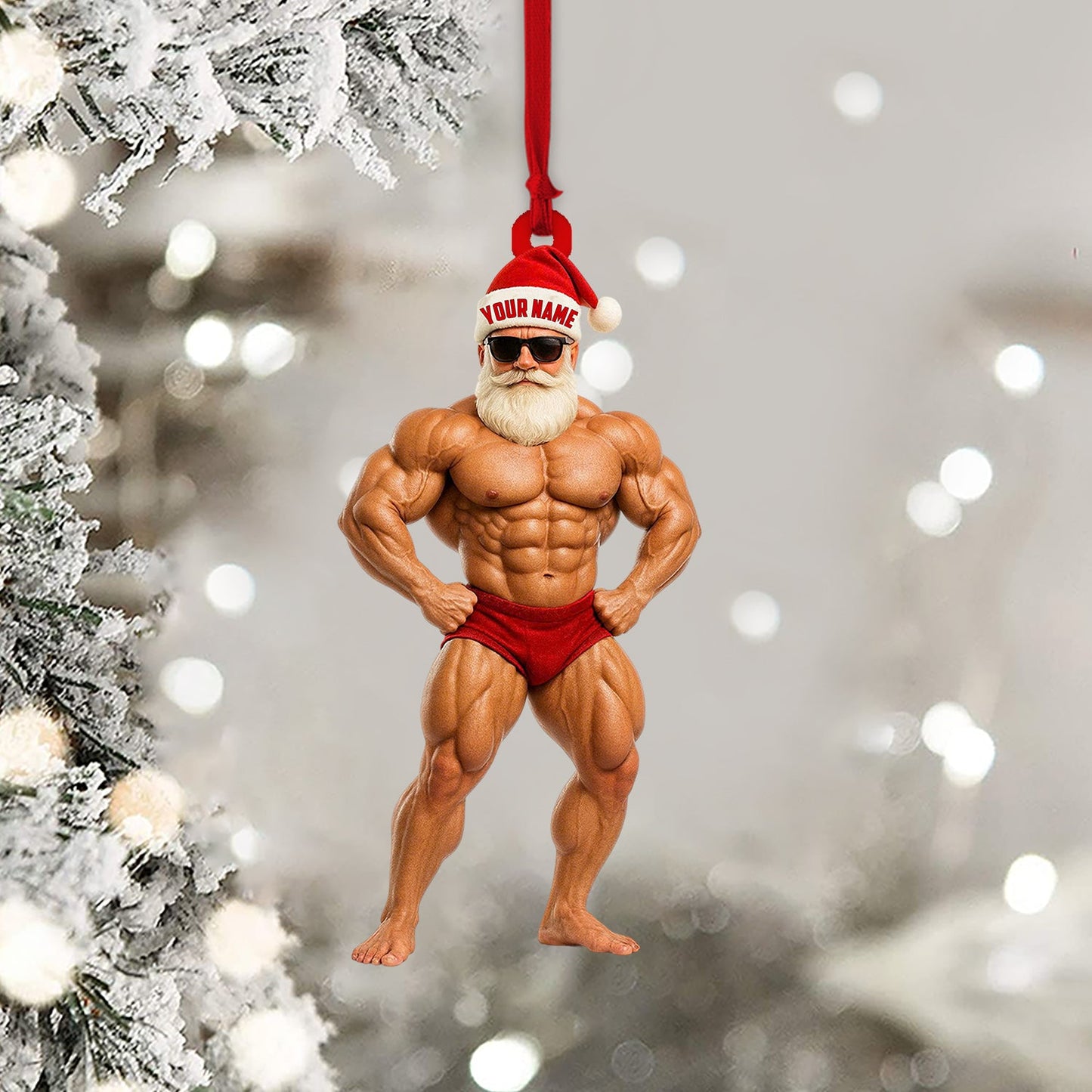 Bodybuilder Santa, Home Decor, Christmas Ornament, Personalized Ornament