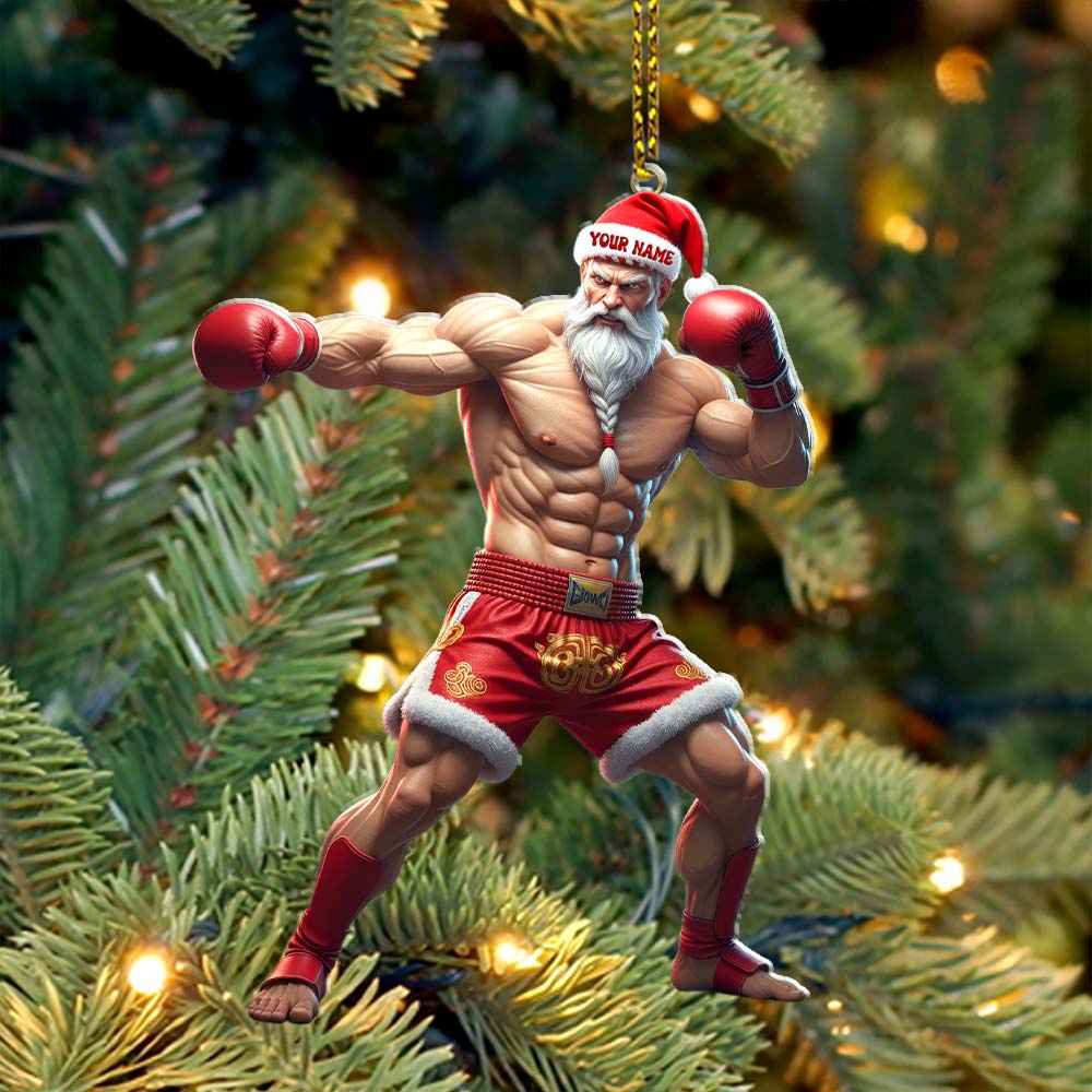 Muay Thai Santa, Home Decor, Christmas Ornament, Personalized Ornament