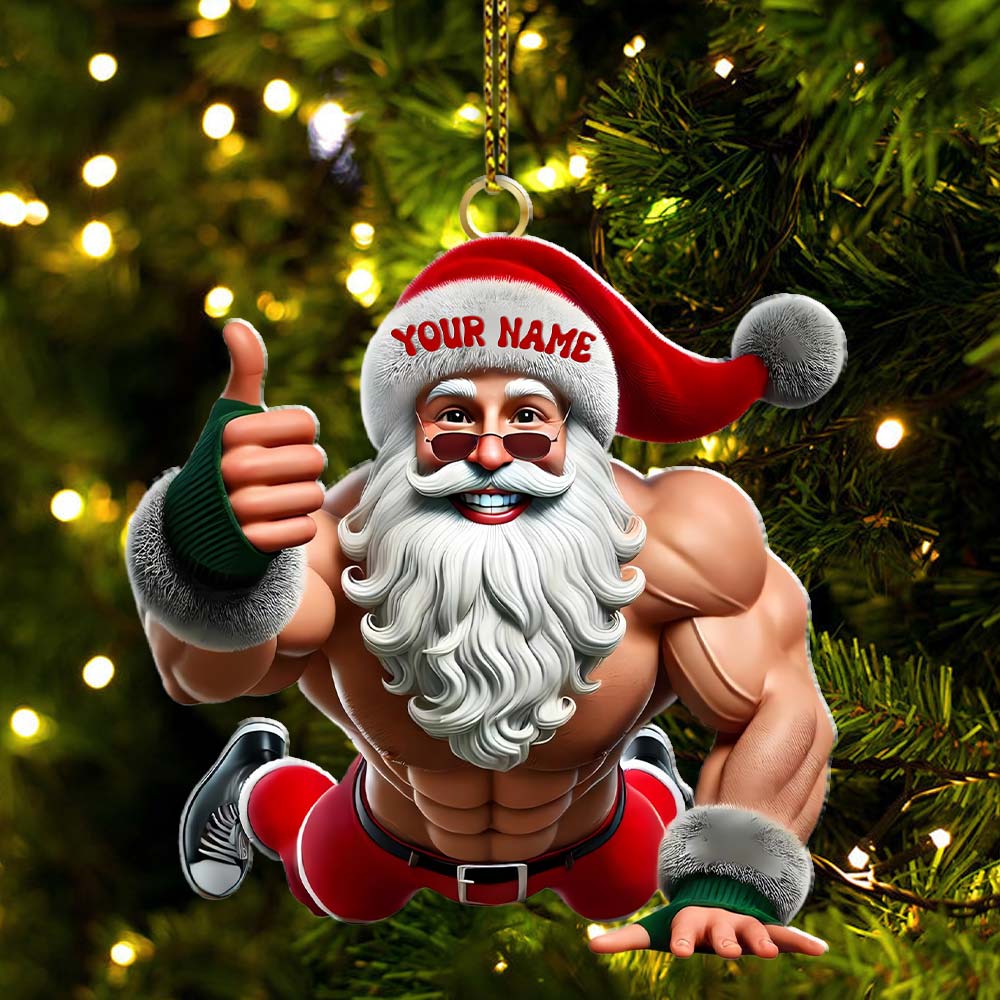 Fitness Santa, Home Decor, Christmas Ornament, Personalized Ornament