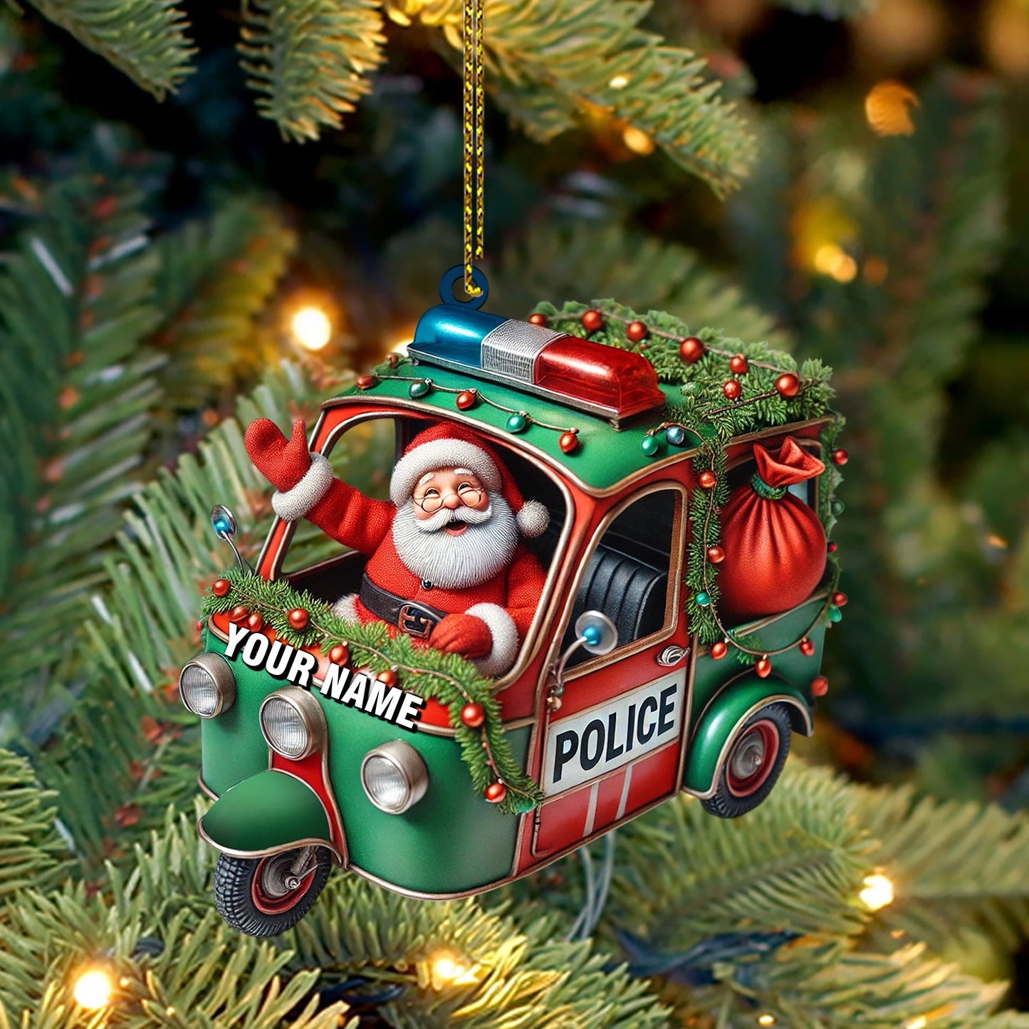 Police Santa Home Decor Christmas Ornament, Personalized Ornament