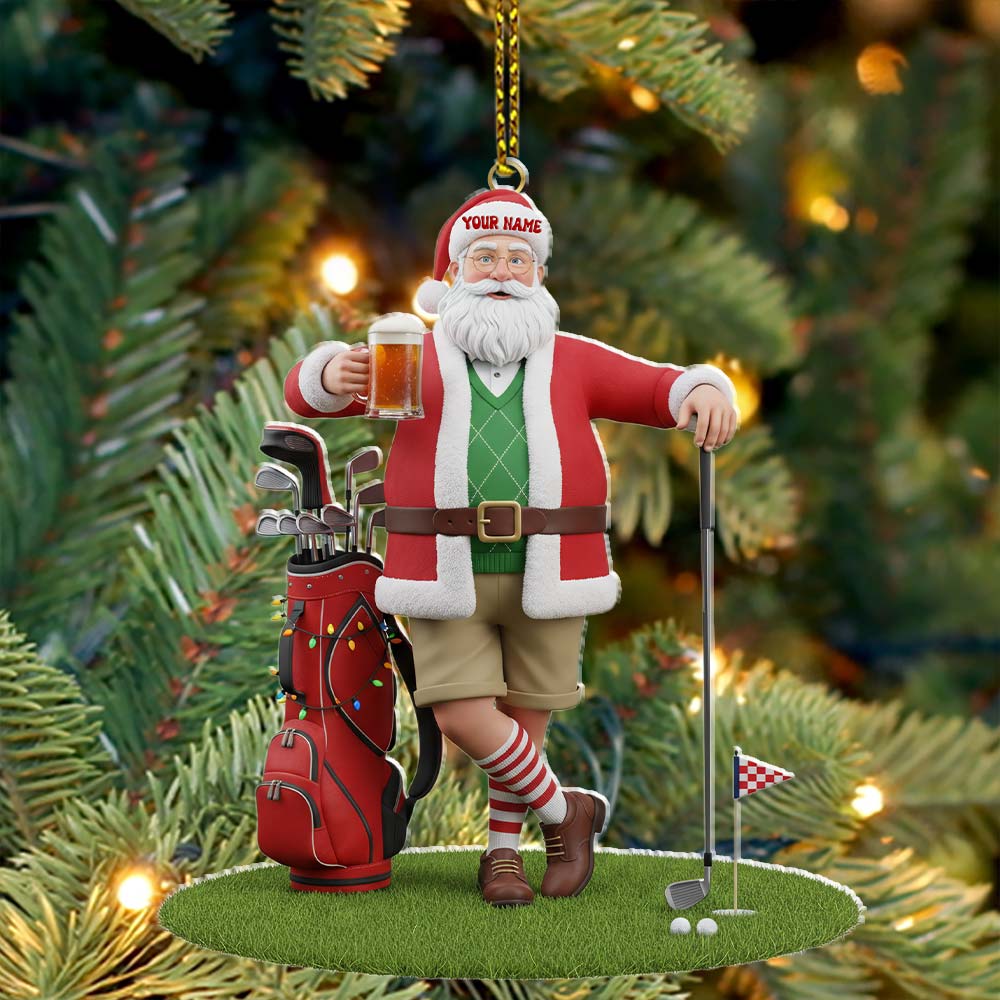 Santa Golf And Beer, Home Decor, Christmas Ornament, Personalized Ornament
