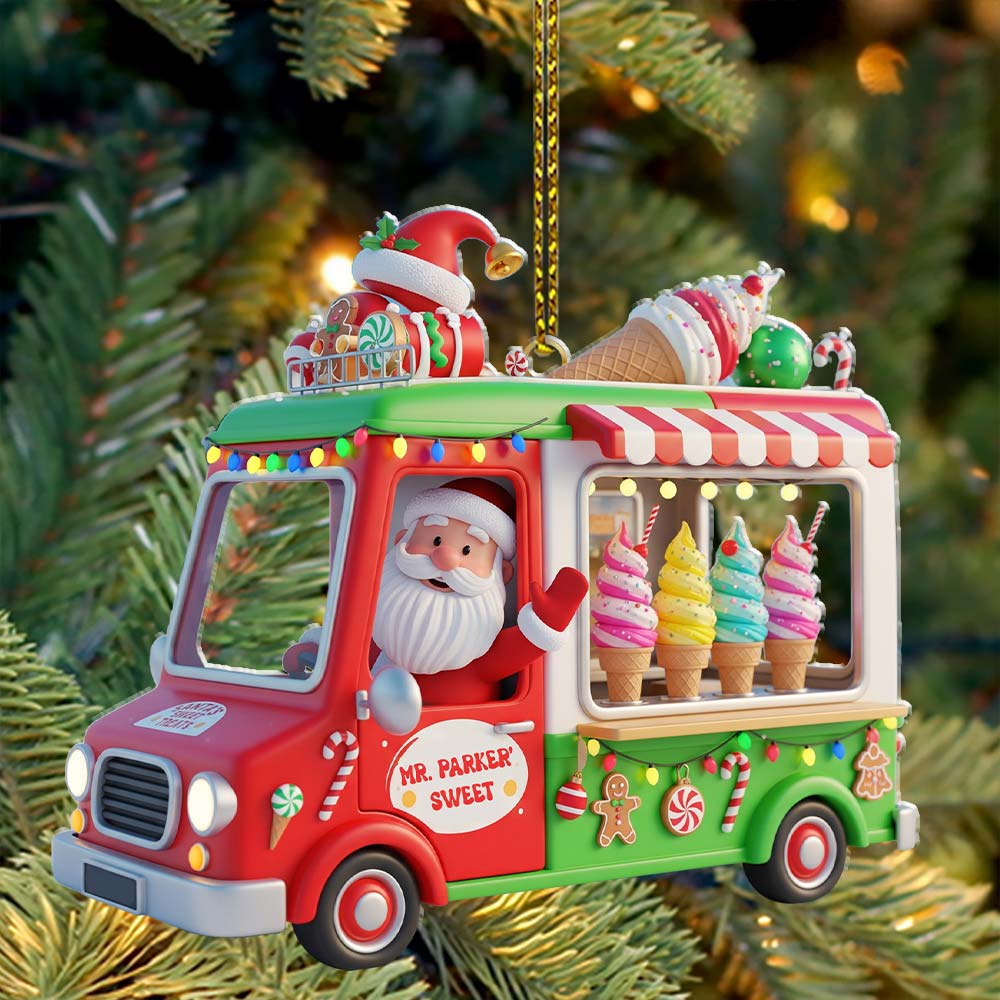 Santa Ice Cream Car, Home Decor, Christmas Ornament, Personalized Ornament