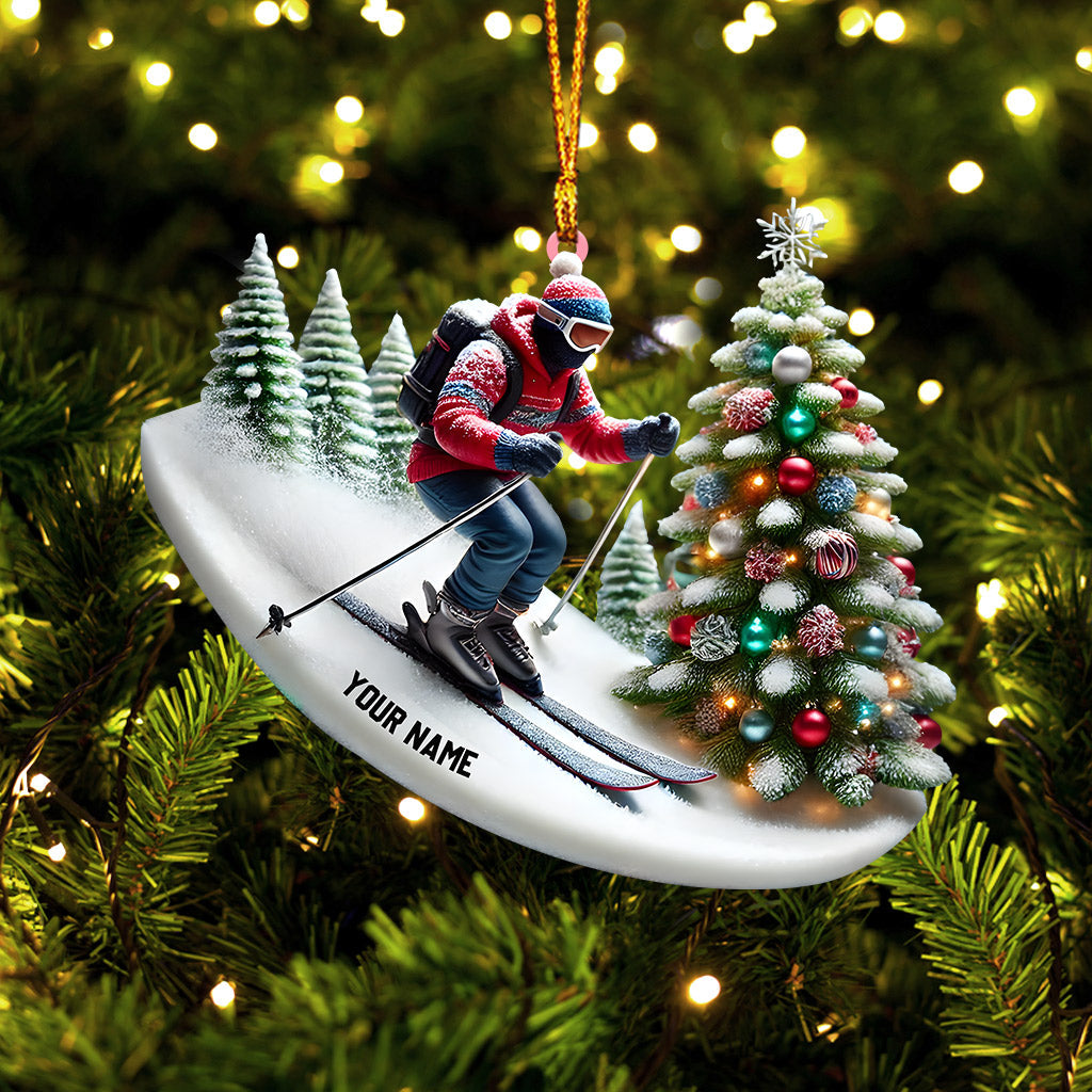 Merry Christmas Skiing Home Decor Christmas Ornament, Personalized Ornament