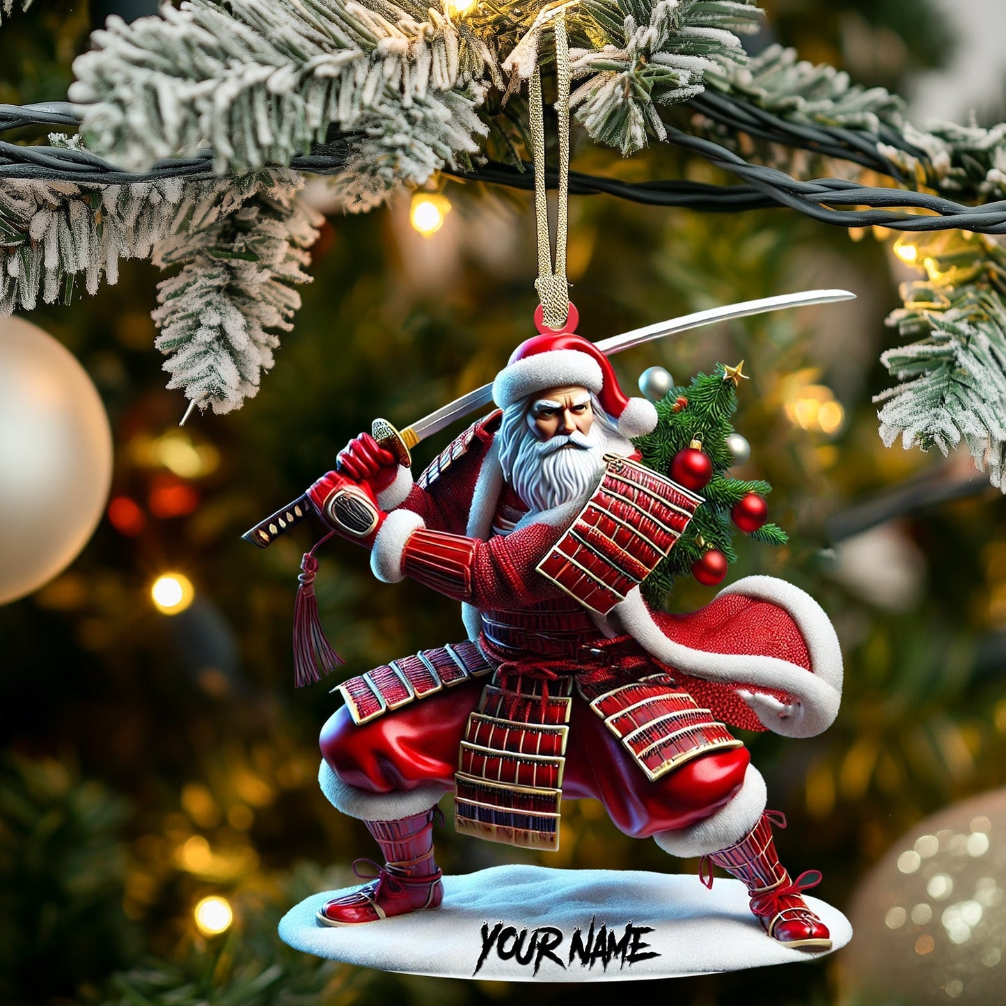 Santa Samurai Home Decor Christmas Ornament, Personalized Ornament