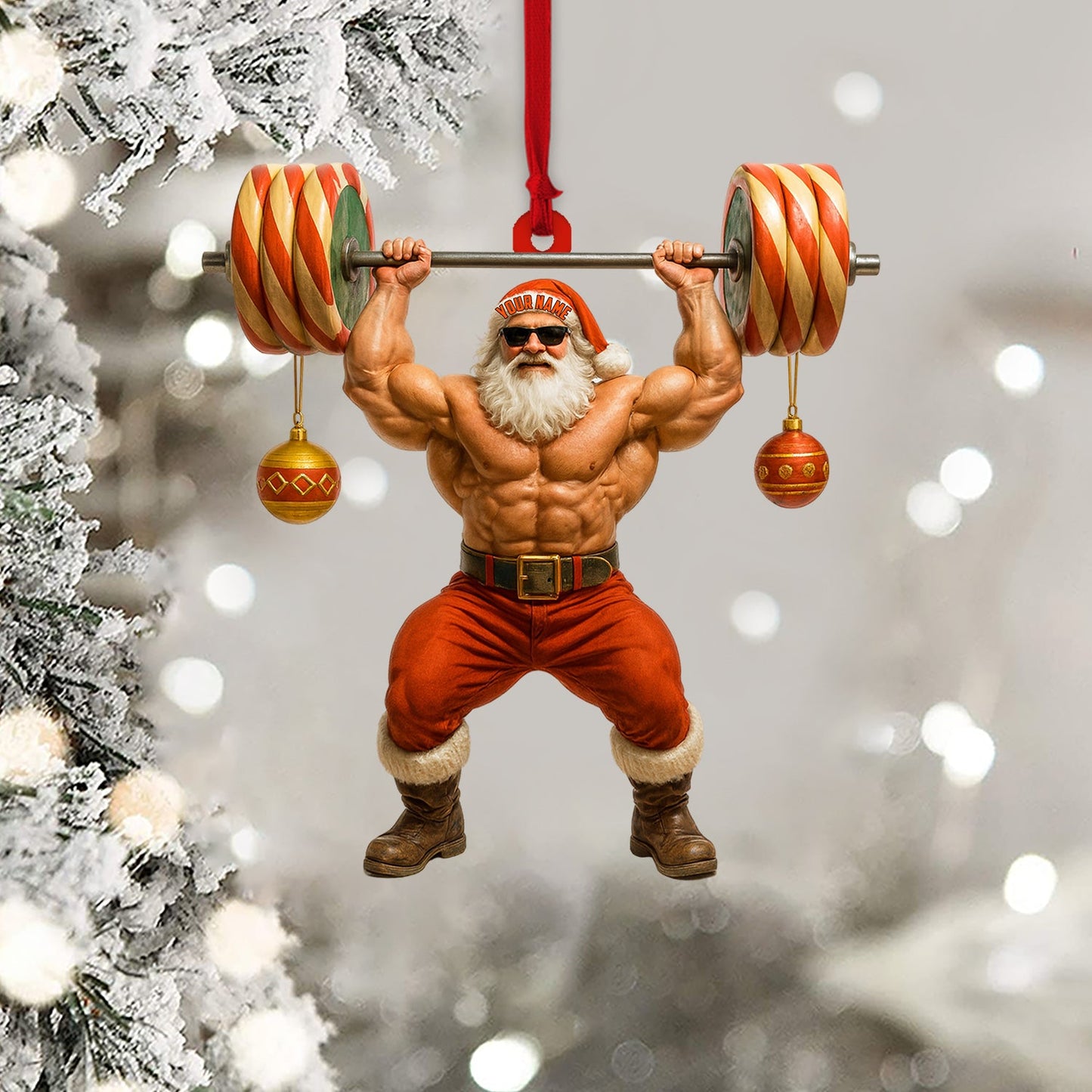 Weightlifting Santa, Home Decor, Christmas Ornament, Personalized Ornament