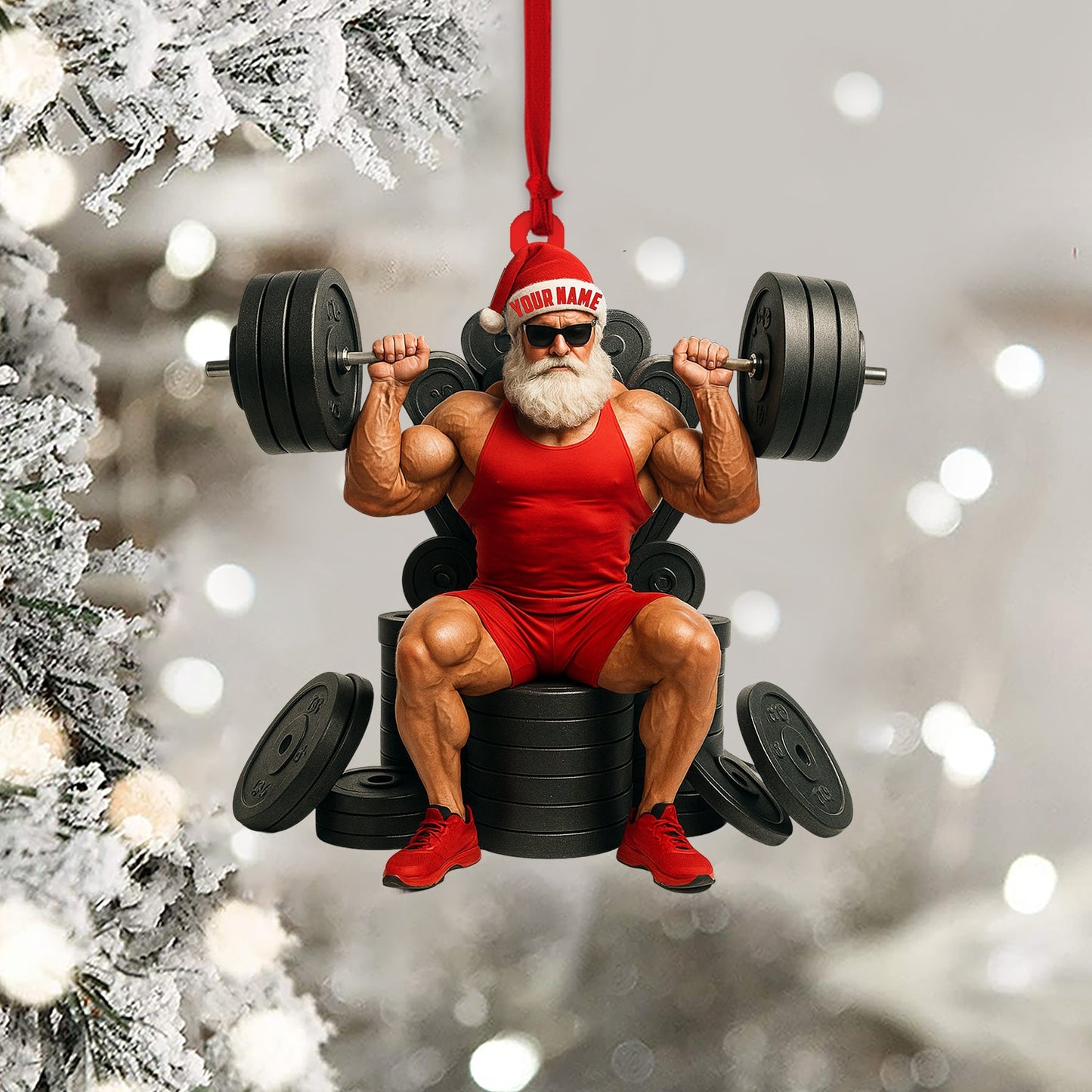 Weightlifting Santa, Home Decor, Christmas Ornament, Personalized Ornament