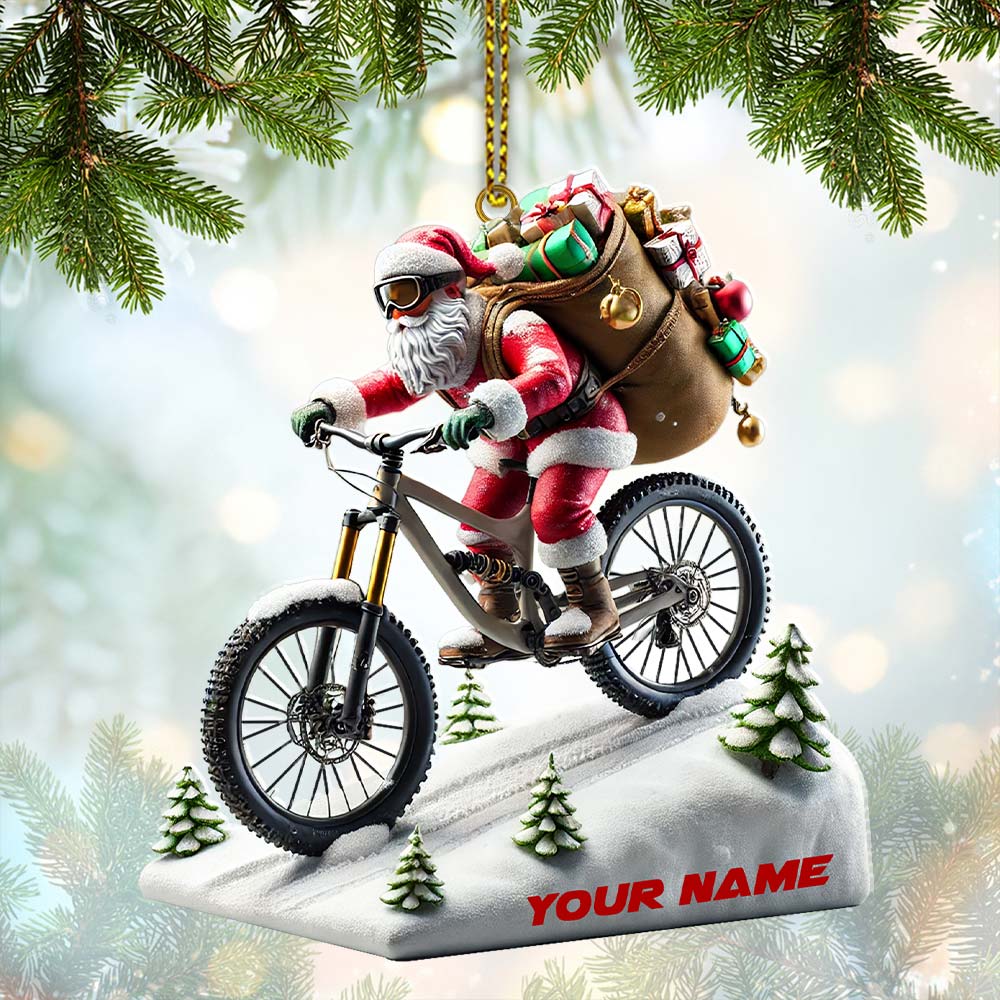 Santa Bike Ornament, Personalized Ornament