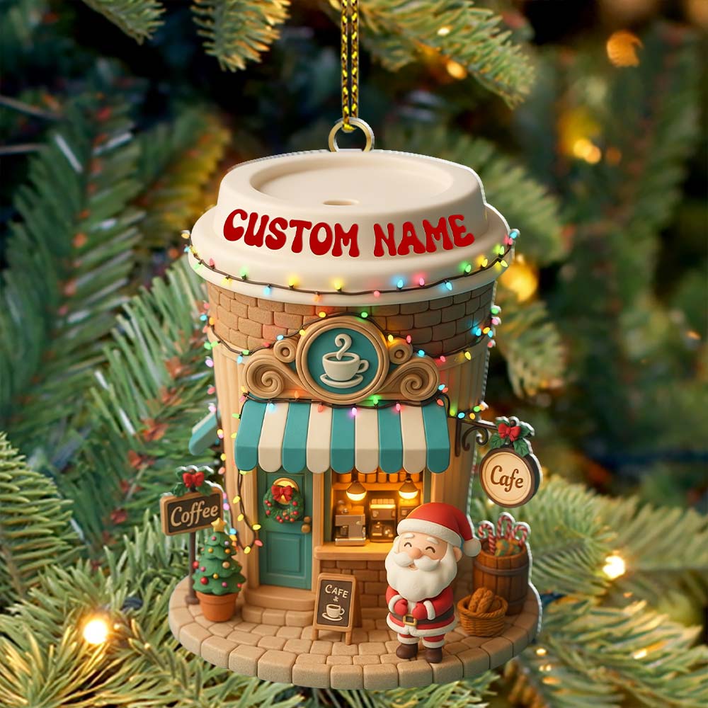 Santa Coffee Shop, Home Decor, Christmas Ornament, Personalized Ornament