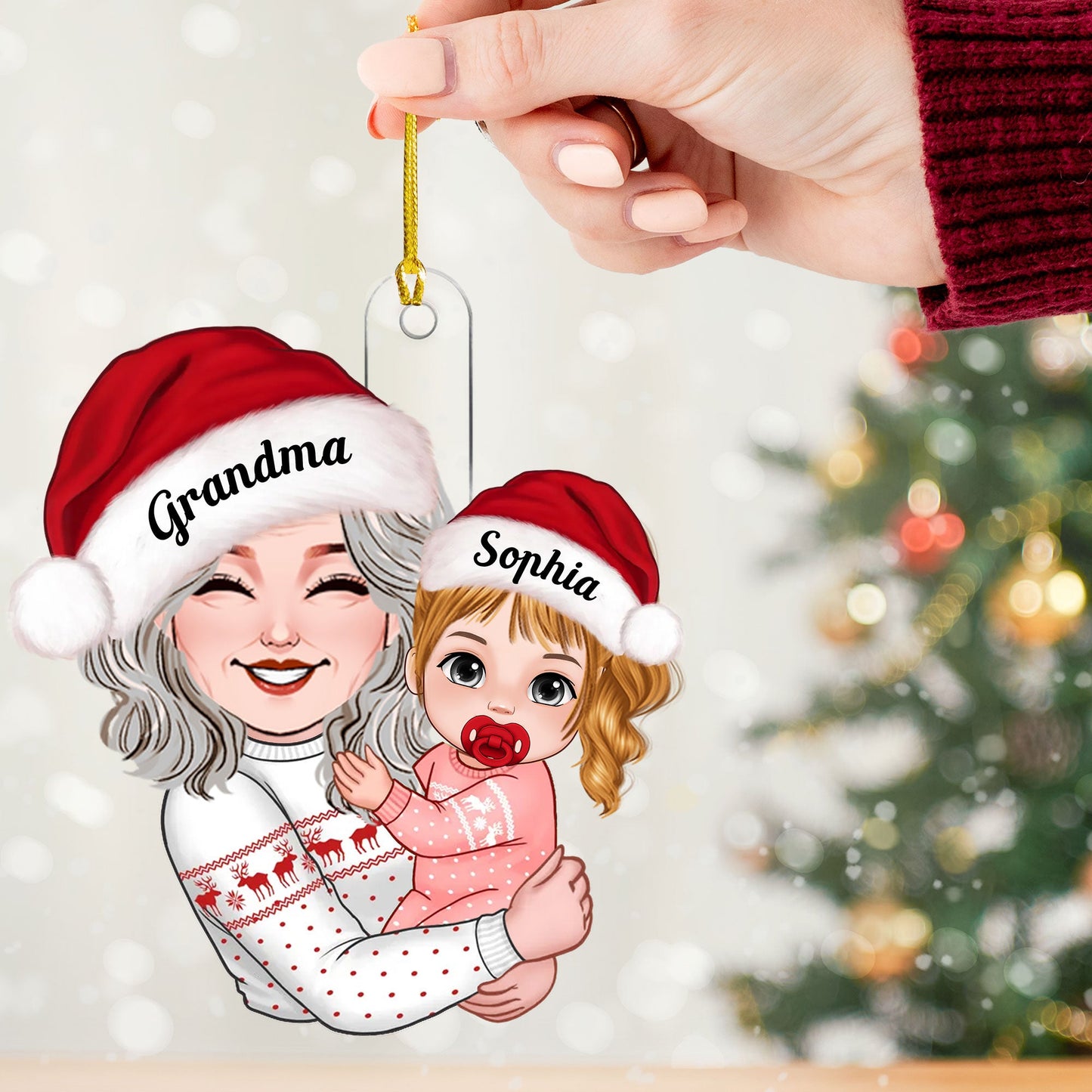 Grandma Carried The Kid, Christmas Decor - Personalized Acrylic Ornament - Gift For Family