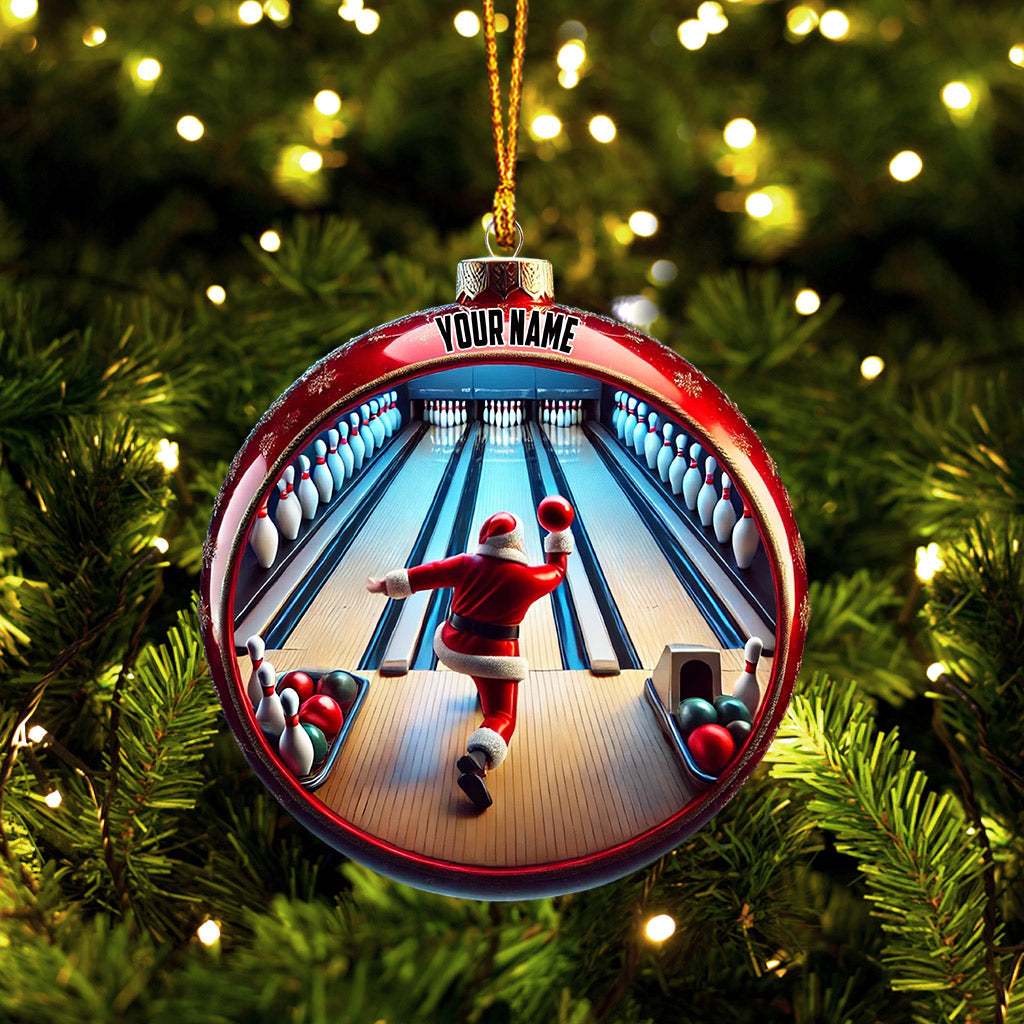 Bowling Santa Decor Christmas Ornament, Personalized Ornament