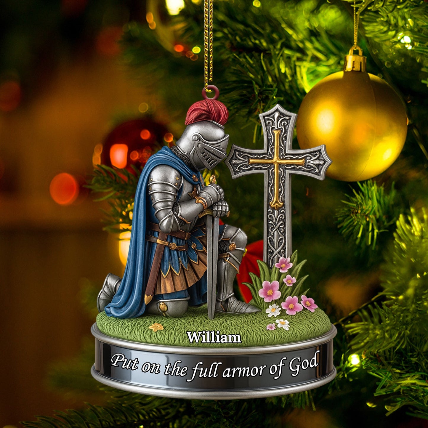 Kneeing Knight Gift For Christian, Home Decor, Christmas Ornament, Personalized Ornament