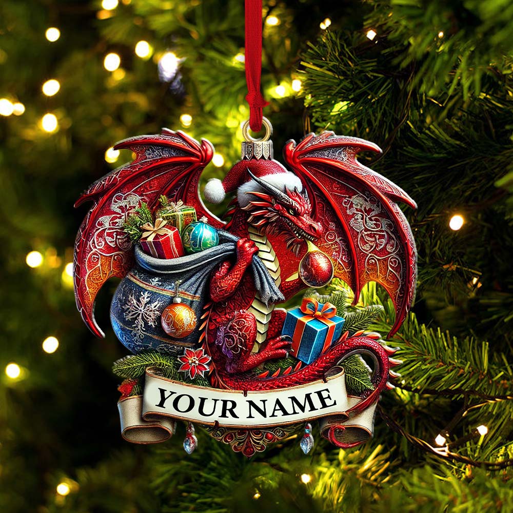 Custom Name Dragon Ornament, Christmas Gift for Dragon Lover
