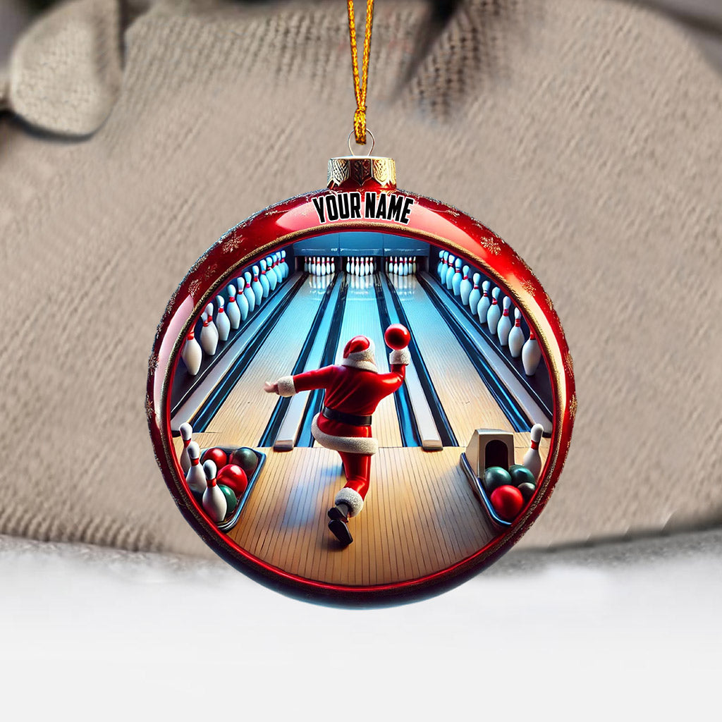 Bowling Santa Decor Christmas Ornament, Personalized Ornament